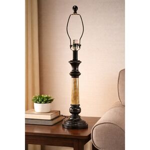 Vintage Wood Table Lamp 30" Tall Black Gold Distressed Base